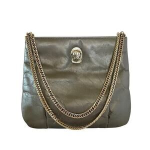 Ruth Saltz Vintage Cougar Bag Gray Leather Chain Strap Handbag - Cat Evening Bag